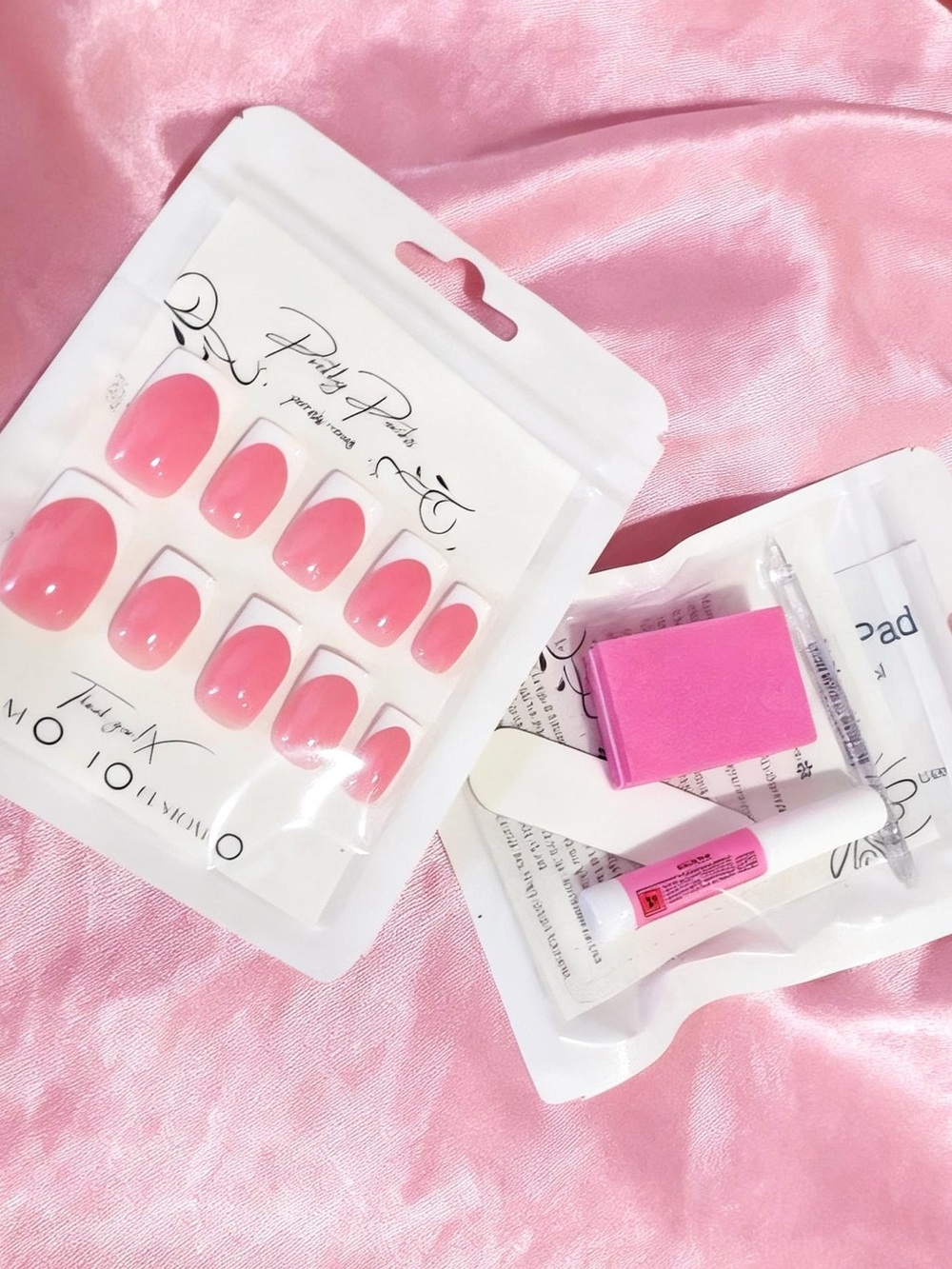 Pink French tip Press-On Nail Set with Application Tools